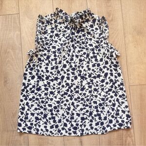 Bobeau Navy and White Floral Blouse